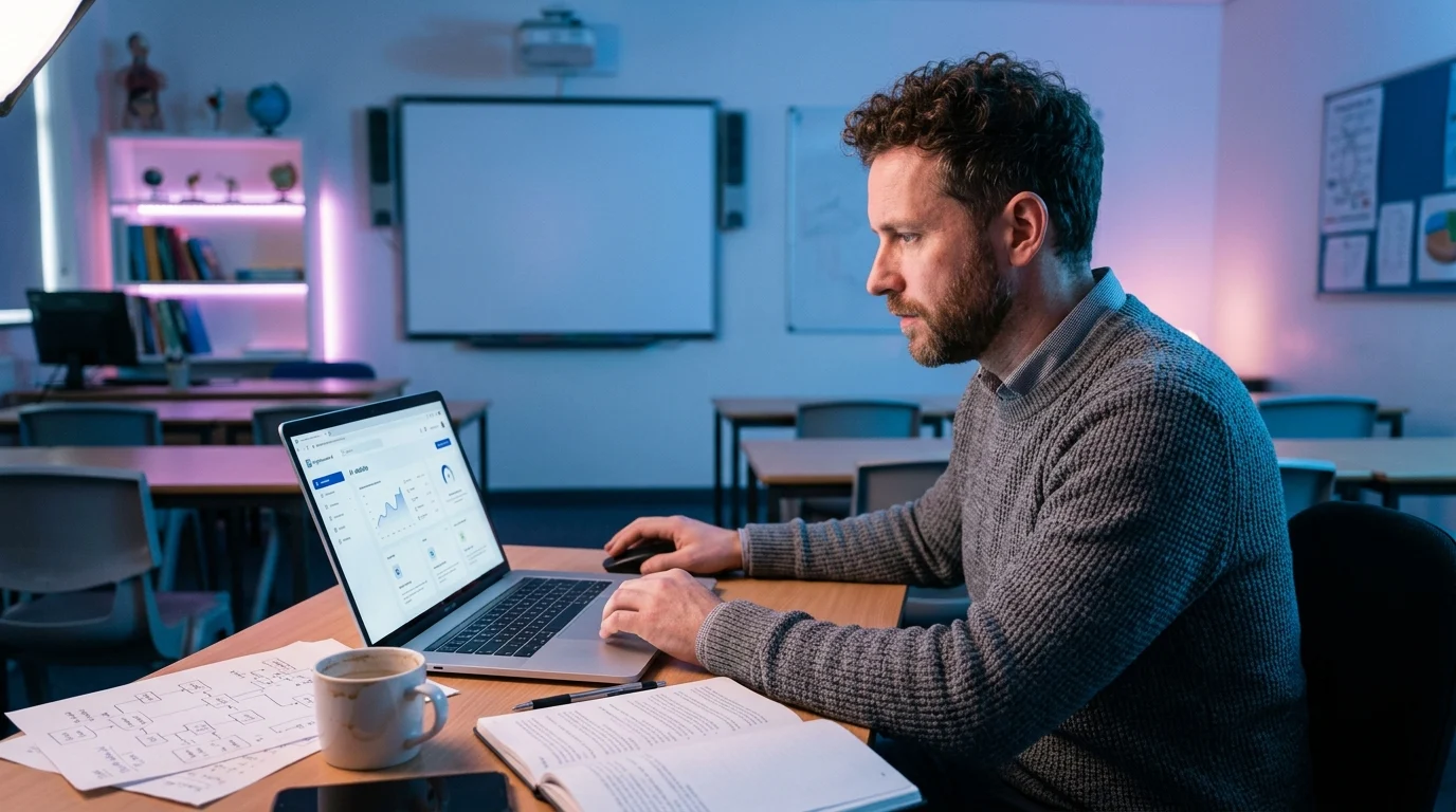 Professor montando plano